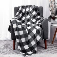 Image of Plaid Buffalo Checkered Throw Blanket Soft Fleece for Couch Bed Black and White