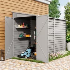 Image of 9x4.6ft Outdoor Metal Shed Weatherproof Pent Roof Garden Tools Bikes Bin Storage