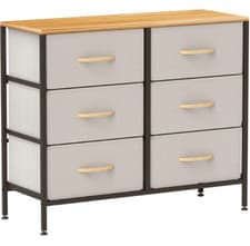 Image of HOMCOM 6 Drawer Fabric Chest of Drawers w/ Wooden Top for Hallway Cream