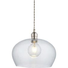 Image of Hanging Ceiling Pendant Light Bright Nickel & Clear Hammered Dome Glass 10W E27