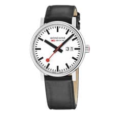Image of Mondaine Classic Mens Watch with White Dial and Black Vegan Leather Strap MSE...