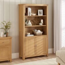 Image of Tall Wide Bookcase Marbury Oak 2 Door Cupboard Storage Cabinet Furniture