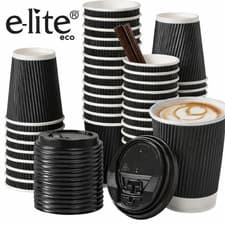 Image of Disposable 12oz Coffee Cups Paper Cups - Rippled Hot Drink - With/Without Lids