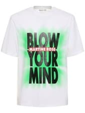 Image of Martine Rose Blow Your Mind Cotton Jersey T-Shirt Graphic Print White Sz Small