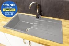 Image of Reginox Harlem10 Kitchen Sink Single Bowl Silver Grey Granite Reversible Inset