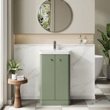 Image of Nuie Core 500mm Floor Standing 2-Door Basin Vanity Unit Satin Green Bathroom