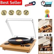 Image of 3-Speed Bluetooth Vinyl Turntable with Built-in Speakers - Elegant Wood Finish