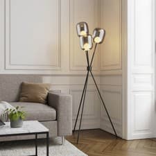 Image of Floor Lamp Tripod LED Smokey Glass Metal Matt Black Contemporary 1510mm