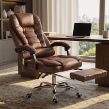Image of High Back Heated Massage Office Chair with 6 Vibration Points, Brown