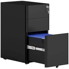 Image of Vinsetto 3-Drawer Steel Filing Cabinet with Lock - Black