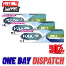 Image of 3x Poligrip Ultra Denture Fixative Cream 40g Polygrip zinc free - Mint Flavour