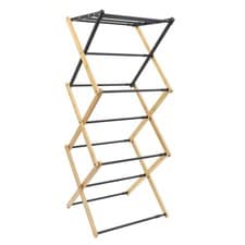 Image of JVL Freestanding Bamboo Extendable 3 Tier Concertina Clothes Airer, Brown