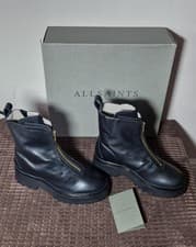 Image of Allsaints Ophelia Black Leather Zip Up Boots Size 4/37 New Boxed