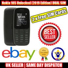 Image of Nokia 105 Unlocked (2019 Edition) DUAL SIM Mobile Phone Black-2 FREE SIM CARDS