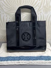 Image of Tory Burch Ella Tote Bag Black Nylon and Patent Handbag With Dust Bag