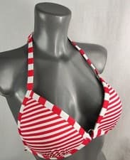 Image of New Boux Avenue Red Mix Paris Stripe Triangle Bikini Top Swim Bra 32B 32C 36B