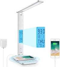 Image of LAOPAO LED Desk Lamp with Wireless Charging, 3 Colour Temperatures, Clock, White