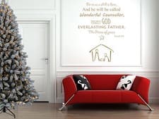 Image of Christmas Bible Quote, Nativity,Unto us a child is born, Wall Art Stickers Decal