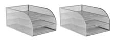 Image of OSCO Silver Wiremesh Triple Letter Tray | 2 Pack | Document Storage | A4 Filing