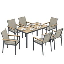 Image of Outsunny 7 Piece Garden Dining Set, Outdoor Table and 6 Chairs, Khaki