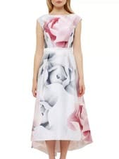 Image of Ted Baker Hagria Pink Porcelain Rose Dip Hem Formal Dress Size 2 UK 10 BRAND NEW