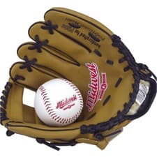 Image of Junior Left Handed Baseball Glove & Ball Set - Tanned Vinyl Leather Double Cross
