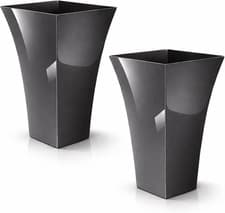 Image of Medium Square Milano Plastic Gloss Planters, Set of 2 - DARK GREY Colour - Dimen