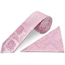 Image of Dusty Pink Paisley Skinny Men's Tie and Pocket Square Set Slim Tie Wedding Tie