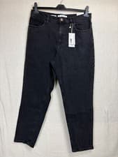 Image of MNG Womens Mom Jeans UK 16 Black High Waist Regular Fit Ankle Length Comfort