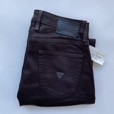Image of Guess Men's Slim Tapered Jeans In Brown Coated Denim Size 30