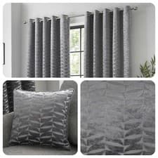 Image of Curtina KENDAL Charcoal Jacquard Eyelet Curtains & Cushions