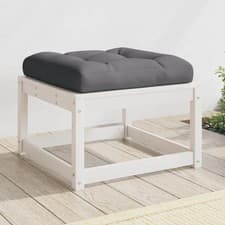 Image of WALPLUS Garden Footstool with Cushions White Solid Wood Pine Outdoor
