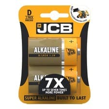 Image of JCB Super Alkaline D Batteries 2x Long Lasting Cells for Remote Controls