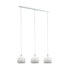 Image of Pendant Ceiling Light Colour White Steel Round Faceted Shade Bulb E14 3x40W