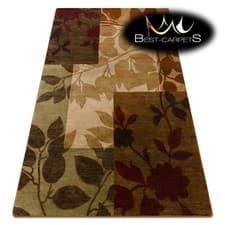 Image of MODERN Thick & Soft vintage, timeless style RUGS "ROYAL" Leaves beige / green