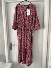 Image of M&Co Pink Floral Midi Dress Size 10 New With Tags