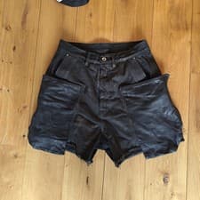 Image of Rick Owens Stefan Shorts - 28" Waist - New With Tags - Waxed Denim + Leather
