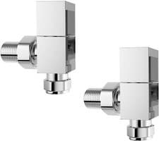 Image of Radiator Valves X2 Pair Square Chrome Angled 15mm Central Central Heating Tap