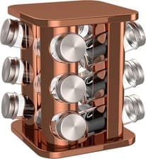 Image of bonVIVO Rotating Spice Rack 12 Glass Jars Stainless Steel with Labels
