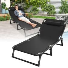 Image of Foldable Sun Lounger Recliner Adjustable Back Rest Garden Indoor Folding Chair