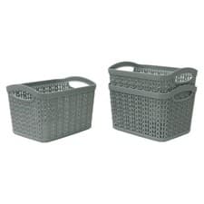 Image of JVL Modern Knit Design Loop Plastic Linen Storage Baskets, Grey or White