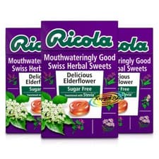 Image of 3x Ricola Delicious Elderflower Sugar Free Natural Herbal Sweets 45g