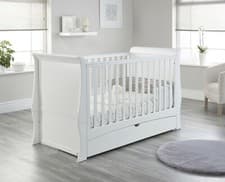 Image of Sleigh Baby Wooden Cot Bed with Drawer convertible to a Toddler Bed High Quality