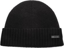 Image of Hugo Boss Unisex Fati 001 Solid Black Virgin Wool Pull On Beanie Hat OS New