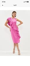 Image of New Coast Pencil Dress Pink, Ruffle Detail Size 12