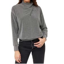Image of FIFTEEN TWENTY Women's Metallic Faux Wrap Sweater M Turtleneck Luxury Holiday