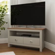Image of Grey Corner TV Stand 2 Drawer Cabinet Television Unit Lancaster Grey oak