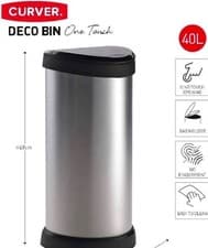 Image of Curver Deco Bin Push 40L Black One-Touch Home and Kitchen Bin.