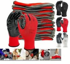 Image of 24 Pairs PREMIUM NITRILE COATED Red Nylon Work Gloves Builders Gardening Grip