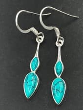 Image of Turquoise elegant drop earrings round, solid Sterling Silver, 43mm total length.
